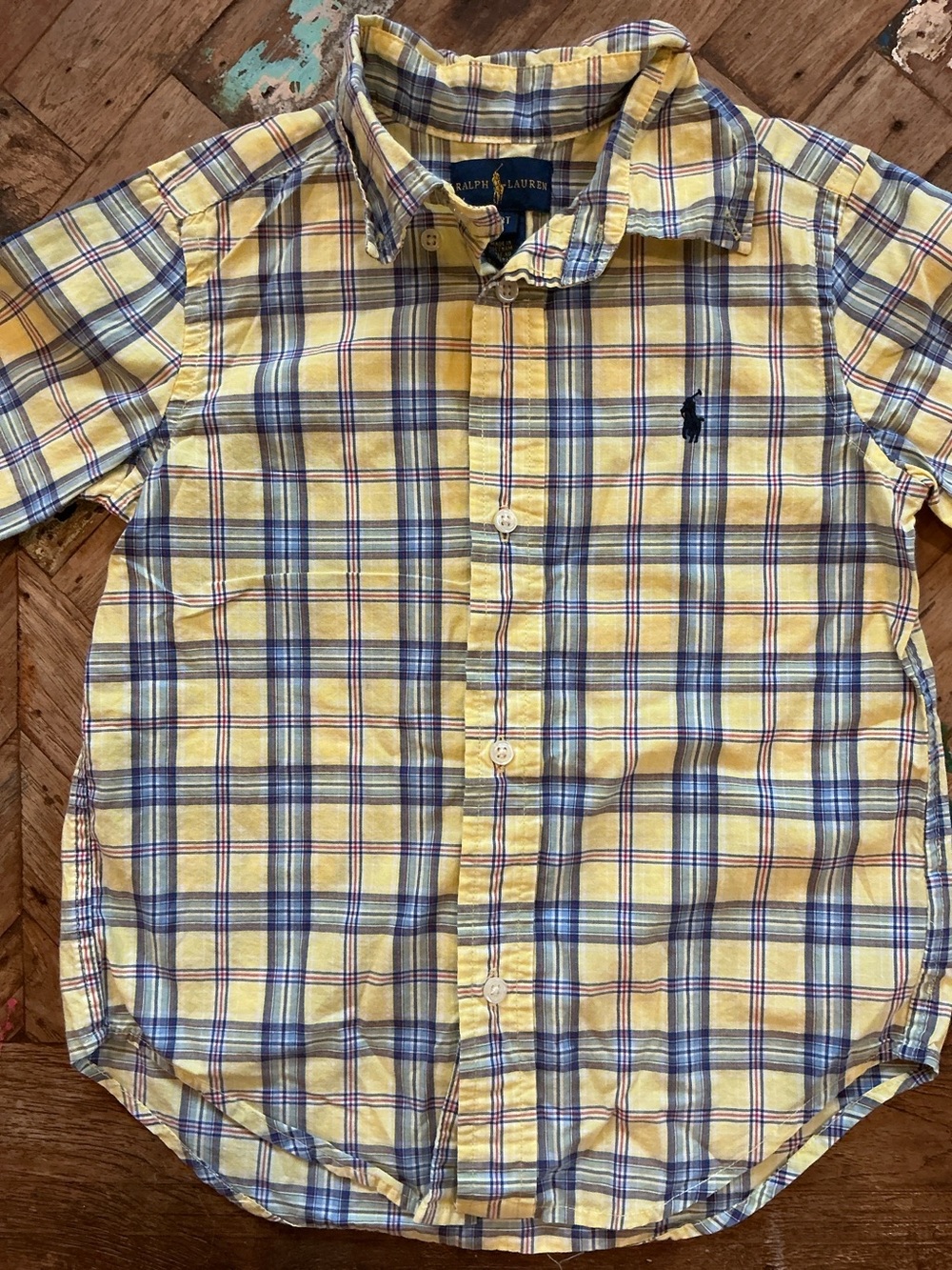 Ralph Lauren Yellow and Blue Plaid Shirt with Embroidered Logo